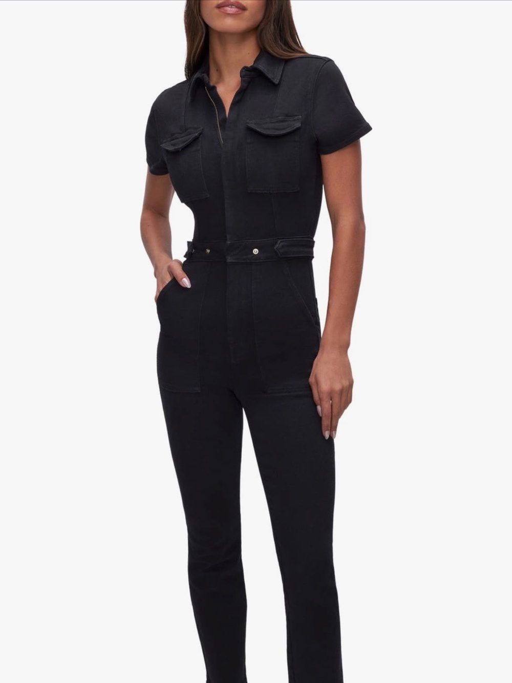 Good American Black Short-Sleeve Utility Jumpsuit